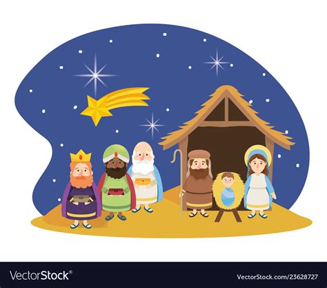 Christmas Nativity Scene Cartoon Royalty Free Vector Image
