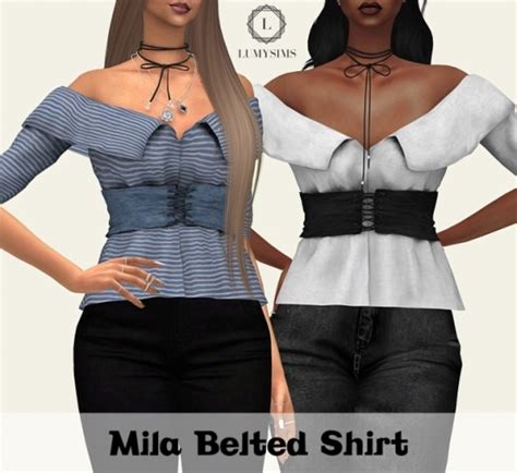 Mila Bleted Shirt At Lumy Sims Sims 4 Updates