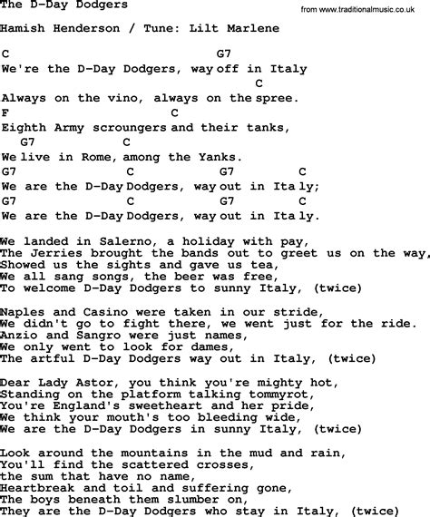 Top 1000 Folk And Old Time Songs Collection D Day Dodgers Lyrics