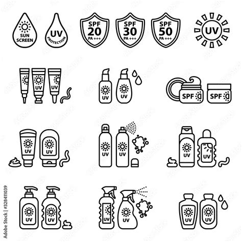 Vettoriale Stock Sunscreen Bottle Set Vector Illustration Of Plastic