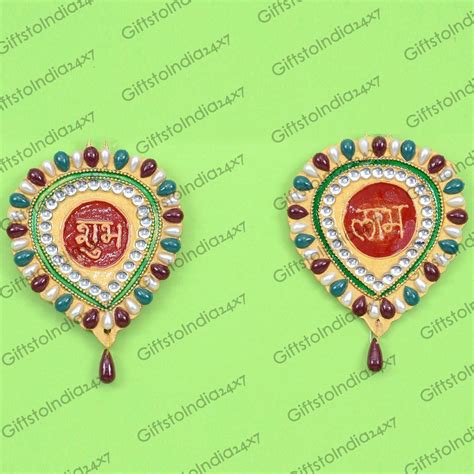 Wooden Subh Labh With Colorful Motis Diwali Ts