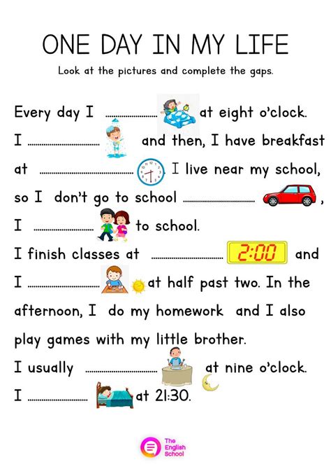One Day In My Life Worksheet English Lessons For Kids English
