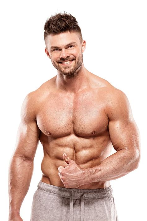 Strong Athletic Man Fitness Model Torso Showing Big Muscles Stock Photo