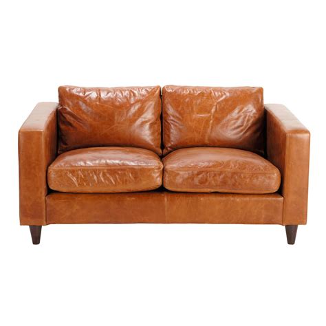 2 Seater Leather Vintage Sofa In Brown Henry Maisons Du Monde