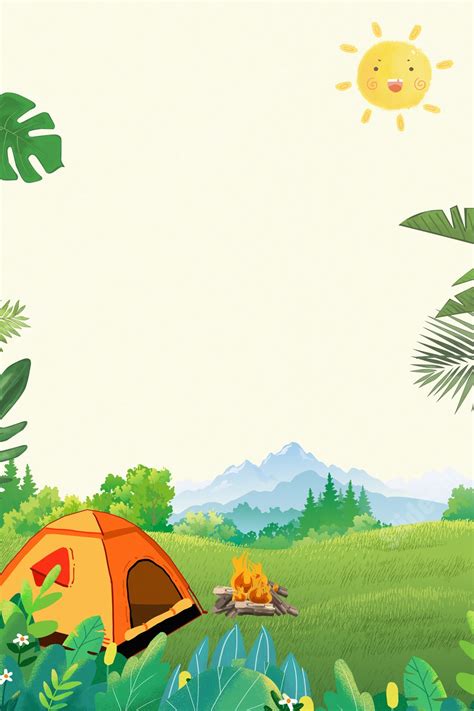 Cartoon Poster For Grass Green Summer Camp Page Border Background Word