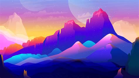 1920x1080 Rock Mountains Landscape Colorful Illustration Minimalist