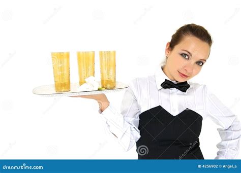 Waitress Holding Tray Stock Photo Image Of Face Cheerful 4256902