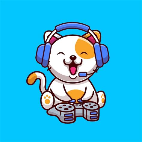Premium Vector Cute Cat Gaming With Headphone And Console Cartoon