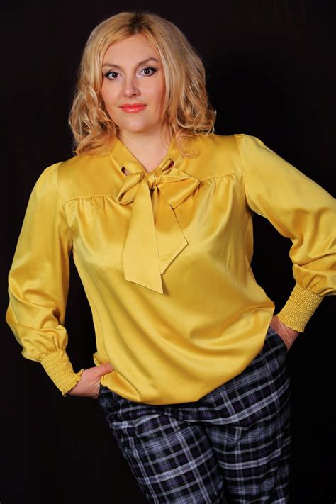 Yellow Satin Plus Size Bow Blouse Oag Overlyattached Satin Shirts
