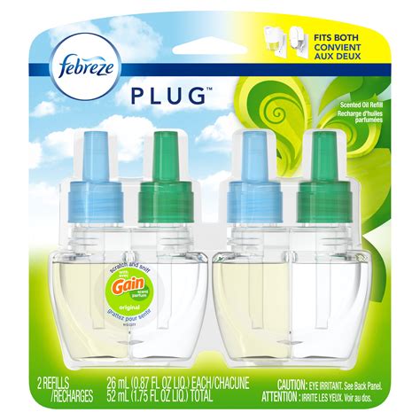 Febreze Plug Odor Eliminating Air Freshener Refill Gain Scent 2 Ct