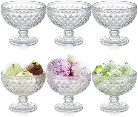 vintage clear glass footed ice cream sundae dessert cups set 6 free shipping