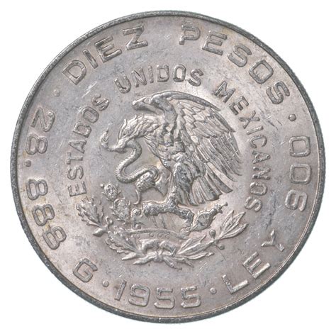 Silver World Coin 1955 Mexico 10 Pesos World Silver Coin
