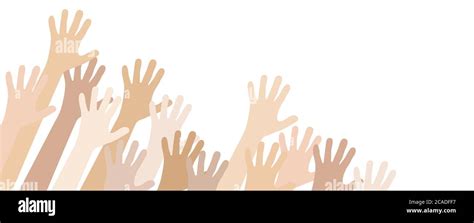 Eps Vector Illustration Of Many Different Skin Colored People Stretch Their Hands Up Symbolizing