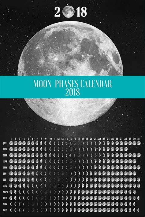 Moon Wall Calendar 2020 Lunar Calendar Moon Phase Poster Space