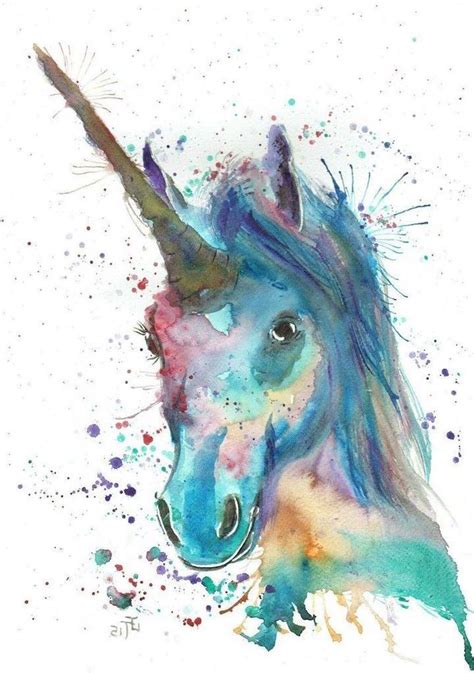Watercolor Painting Of A Unicorn Head How To Draw A Unicorn Easy Blue