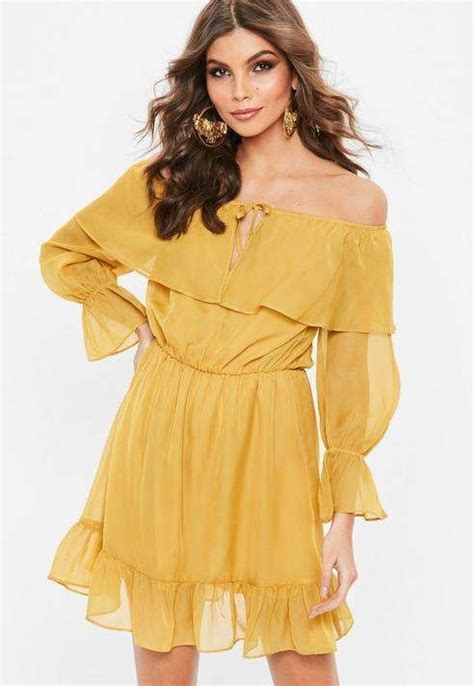 Mustard Yellow Chiffon Frill Gypsy Sundress Summer Holiday Dresses