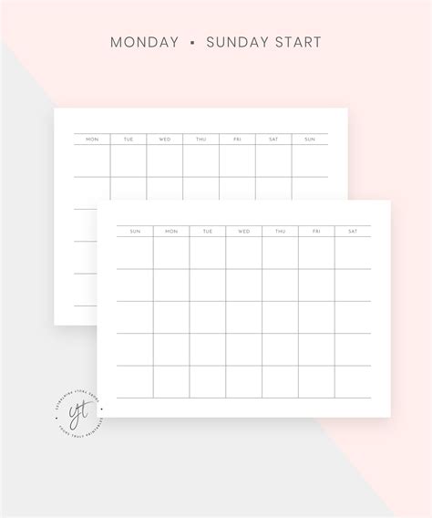 Blank Calendar Printable Large Undated Calendar Minimalist Etsy