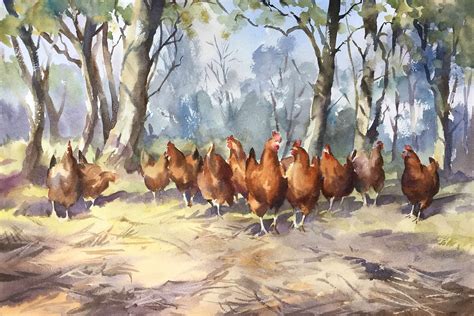 Spring Chickens Watercolour By Trevor Waugh Animal Paintings