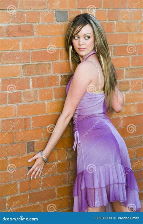 Woman Against A Wall Stock Image Image Of Pretty Brick