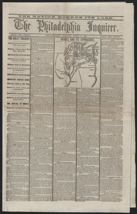 The Philadelphia Inquirer Newspaper April 18 1865 Library Of