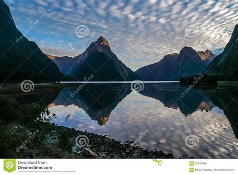 Sunrise At Milford Sound Stock Photo Image Of Clear 92145958