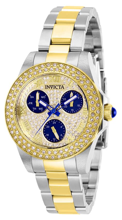 Invicta Angel Womens Quartz 34mm Stainless Steel Gold Case Pave Blue