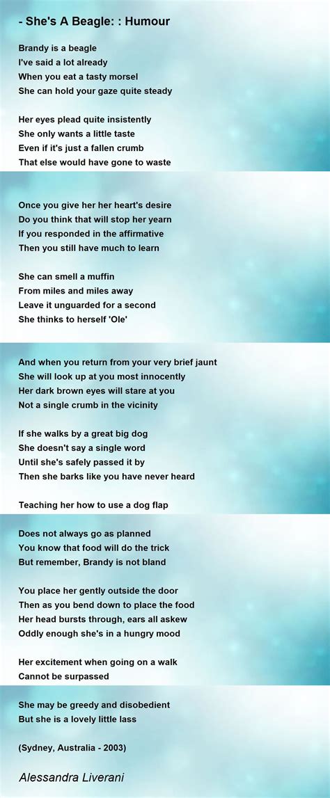 - She's A Beagle: : Humour Poem by Alessandra Liverani - Poem Hunter