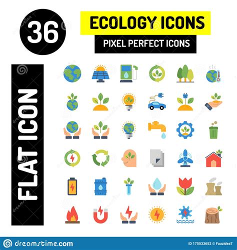 36 Ecology Flat Icon Modern Ecology Icons Set Vector Illustration