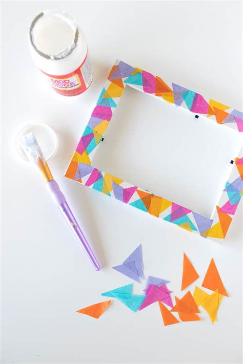 Yesterday i went to our local thrift store looking for frames to spray paint but they didn't have. Colorful geometric tissue paper frame - Mod Podge Rocks