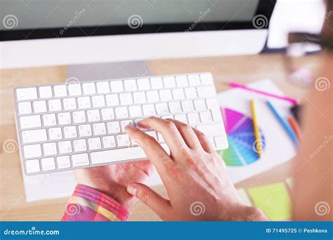 Man Holding Keyboard And Typing Stock Image Image Of Business