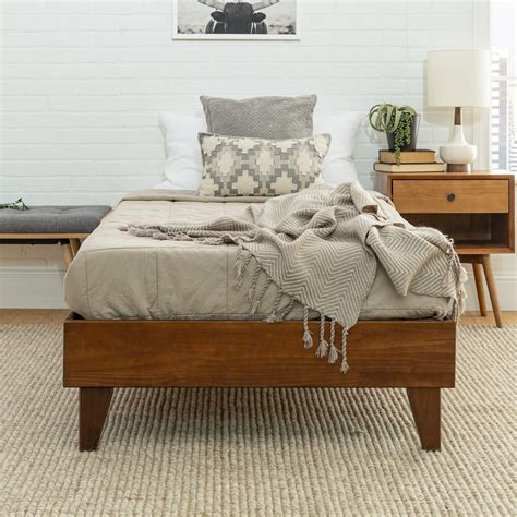 Solid Wood Twin Platform Bed Walnut By Walker Edison