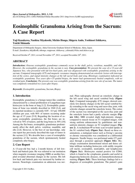 Pdf Eosinophilic Granuloma Arising From The Sacrum A Case Report
