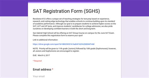 Remember to verify the details mentioned in the admission ticket and get the mistakes rectified at the. SAT Registration Form (SGHS)
