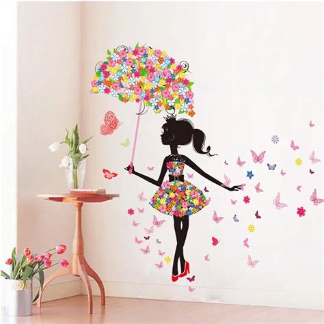 Diy Wall Stickers Pvc Large Wall Sticker Pink Girl Butterfly Bedroom