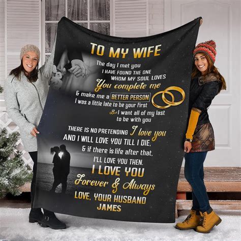 Customized To My Wife Love You Forever From Husband Cozy Premium Fleece Sherpa Woven Blanket