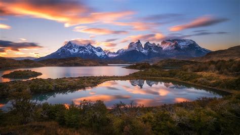 Snowy Peak Torres Del Paine National Park Patagonia Lake Nature