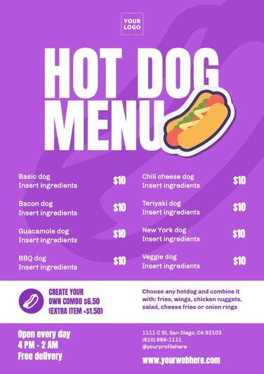 Customizable Hot Dog Menu Templates For Restaurants
