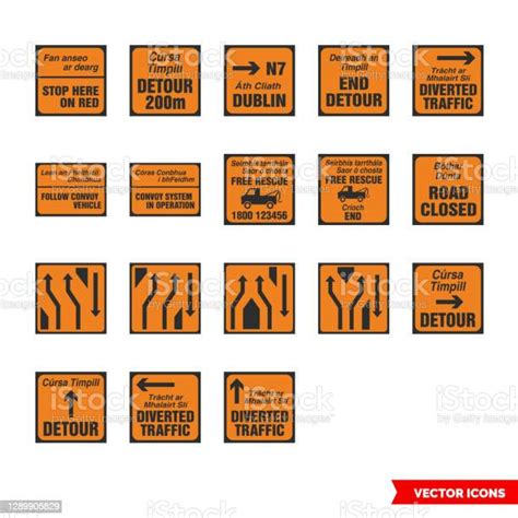 Roadworks Signs Icon Set Of Color Types Isolated Vector Sign Symbols