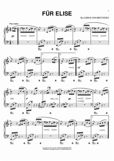 Beethoven Fur Elise Piano Sheet Music Pdf