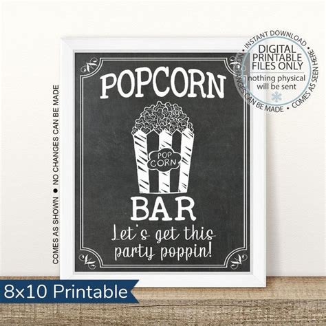 Printable Popcorn Bar Sign Printable Popcorn Table Sign Etsy