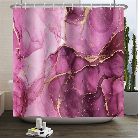Hot Pink Marble Shower Curtain Abstract Purple Ink Art Painting Shower
