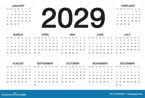 Calcalendar 2029 Template Vector Set Of 12 Months Calendar 2029 Year