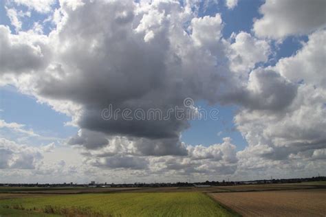 Big Cumulus Clouds Above The Meadows And Fields Of The Zuidplaspolder