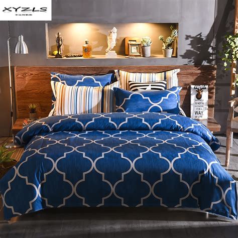 Xyzls Blue Geometric Duvet Cover Sets Queen King Size