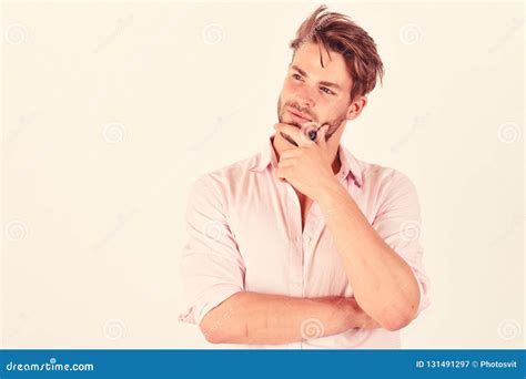 Man With Thoughtful Face On White Background Stock Image Image Of