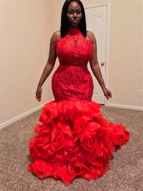 Black Girl Plus Size Prom Dresses Long 2021 African Style Red Lace
