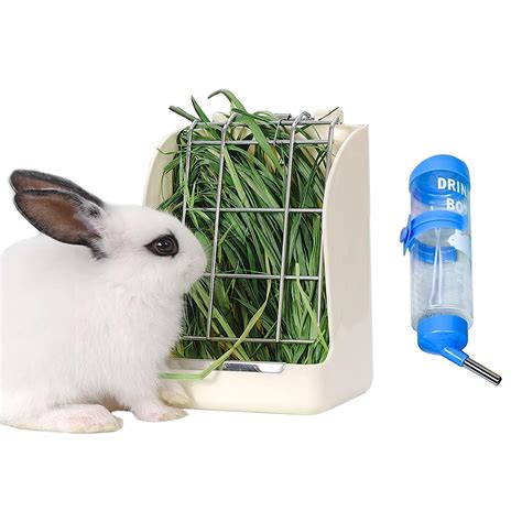Buy Rabbit Hay Feeders Rackbunny Water Bottles Dispenserhay Food Bin 2 In 1 Feeder Bowls