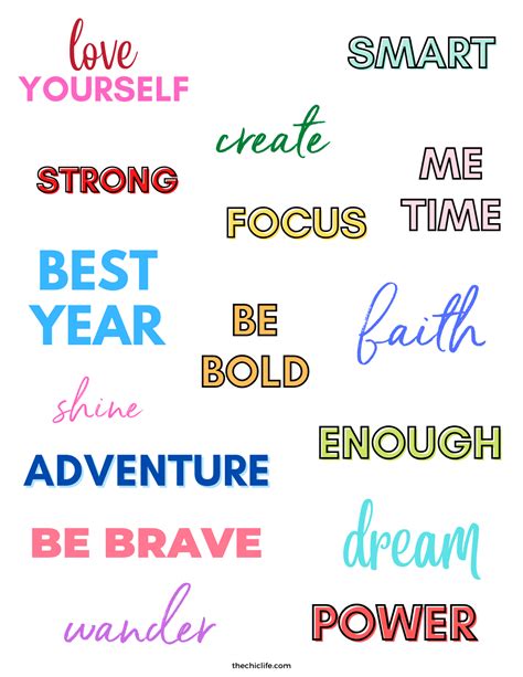 Colorful Vision Board Words Free Printable Pdf The Chic Life