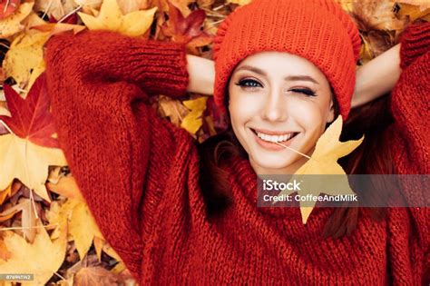 Beautiful Woman Enjoying In A Sunny Autumn Day Stock Photo Download