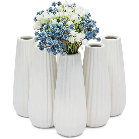 6 Pack Mini Round White Ceramic Flower Vases Floral Vase For Home Decor